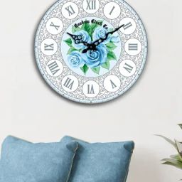 Random White & Blue Floral Printed Analogue Silent Wall Clock-picture-42