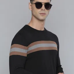 Flying Machine Men Black & Brown Striped Pure Cotton Pullover-picture-33