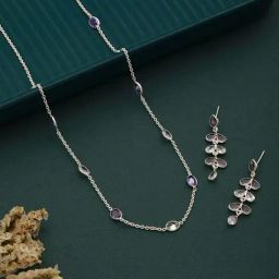 Saraf RS Jewellery Silver Toned Amethyst Purple Minimal Jewellery Set-image-17