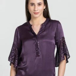 SHAYE Purple Satin Solid Top-picture-11