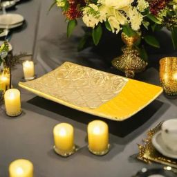 @home Multicolor Ceramic Polka Dot Rectangular Decorative Platter-image-28