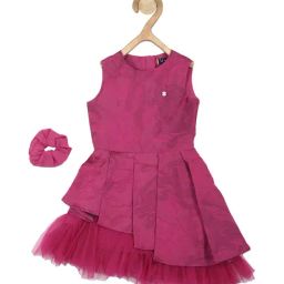 Allen Solly Junior Dark Pink Embroidered Frock with Scrunchie-image-38