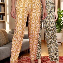 Kryptic Mustard & Yellow Cotton Relaxed Fit Printed Lounge Pants - Pack of 2-image-86
