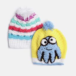 CHUTPUT Kids Set of 2 White & Yellow Crochet Beanie-14