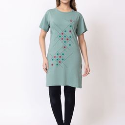 LEZA Geometric Printed Round Neck T-Shirt And Pyjamas-image-92