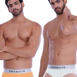 Freecultr Flamingo Orange & Frost Grey Comfort Fit Briefs - Pack of 2-image-77