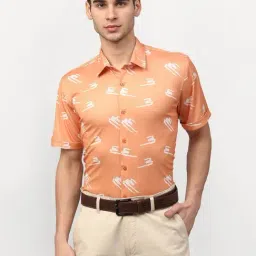 Jainish Peach Cotton Regular Fit Printed Shirt-image-18