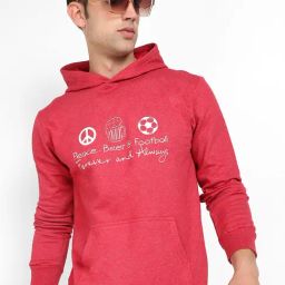 Campus Sutra Red Melange Regular Fit Graphic Print Hooded Sweatshirt-image-43