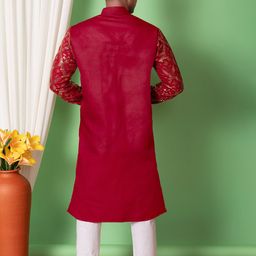 AHLAN APPARELS Geometric Embroidered Sequinned Dupion Silk Kurta With Pyjamas image 3