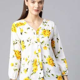Ives Floral Print Puff Sleeves Crepe Shirt Style Top-picture-37