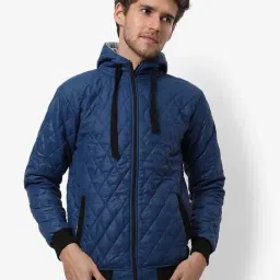 Campus Sutra Blue Regular Fit Quilted Hooded Jacket-picture-42