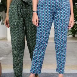 Kryptic Blue & Black Cotton Relaxed Fit Printed Lounge Pants - Pack of 2-image-96