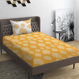 YaAkholic Yellow & White Floral 210 TC Single Bedsheet with 1 Pillow Covers-image-66