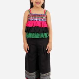 TWISHA Kids Black & Pink Color Block Top Set-image-44