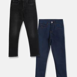 Tales & Stories Kids Dark Blue & Black Solid Jeans (Pack Of 2)-image-18