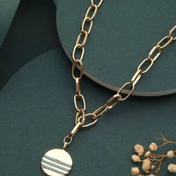 Priyaasi Gold-Plated Striped Disc Link Chain Necklace for Women-9