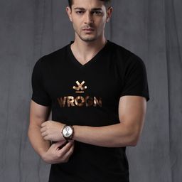 WROGN Black Printed Slim Fit Pure Cotton T-shirt-image-16