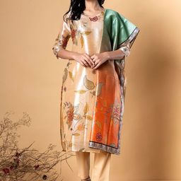 Readiprint Fashions Floral Printed Chanderi Silk Straight Kurta With Trousers & Dupatta-picture-17