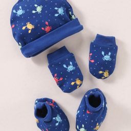 Babyhug 100% Cotton Cap Mittens & Booties Printed Navy - Cap Diameter 14.5 cm-picture-16