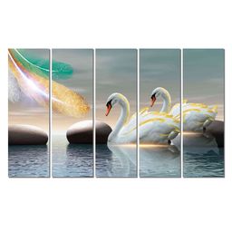WENS Vastu Pair of Swan Love Birds 5 Pieces Laminated Wall Art Panels - Multicolor-image-23