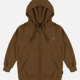 Kiddopanti Full Sleeves Solid ZipperHooded Sweatshirt - Brown-picture-47
