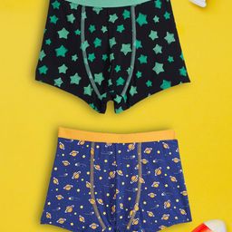 Xy Life Pack Of 2 Stars Printed 50% More Moisture Absorbent & Three Times Softer Than Cotton Antimicrobial Trunks - Blue Black & Green-image-3