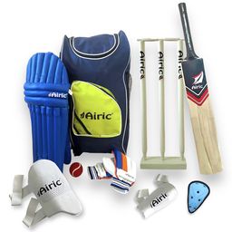 Airic Premium Bat(Size 4) with 27' Wickets Bag & Batting Guards Cricket Kit-12