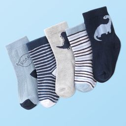 Cute Walk by Babyhug Anti-Bacterial Ankle Length Socks Dino Design Pack of 5 - Blue & Grey-image-79