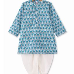Babyhug 100% Cotton Woven Full Sleeves Kurta & Dhoti Set With Floral Print - Blue-image-58