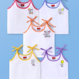 Babyhug 100% Cotton Woven Sleeveless Tie Knot Vest Elephant Print Pack of 5 - Pink Yellow Blue-5