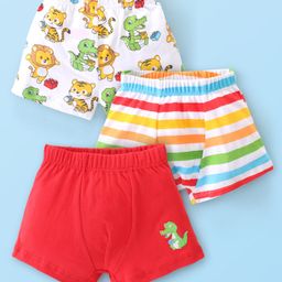 Babyhug 100% Cotton Knit Striped & Crocodile Printed Antibacterial Trunks Pack of 3 - Multicolour-image-60