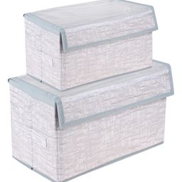 Kuber Industries Drawer Storage Box  Clothes Drawer Organizer with Handle  Transparent Lid with Velcro  Wardrobe Organizer for Books  Jute Printed Dhakkan Storage Box  S  M  Pack of 2  Gray-98
