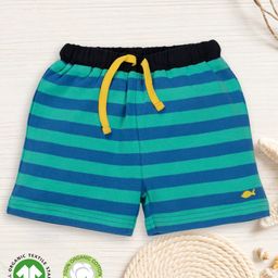 Pranava 100% Organic Cotton Striped & Fish Embroidered Shorts - Aqua Blue-image-85