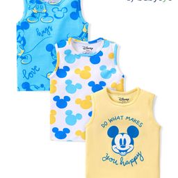 Babyoye Disney Cotton Knit Sleeveless Mickey Mouse Printed Sandos Pack of 3 - Multicolour-image-89