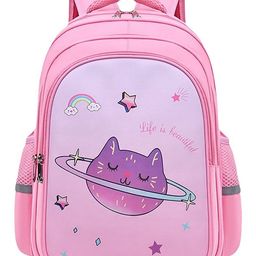 SYGA Children's Lightweight Schoolbag For Primary School Students,Oxford cloth With Cat Design  (Pink)-image-44