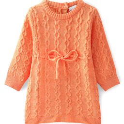 Babyhug Full Sleeves Cable Knit Woollen Dress - Orange-image-35