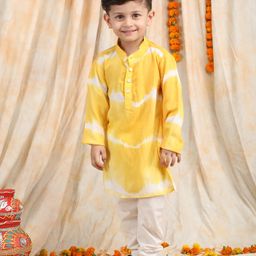 Polka Tots Full Sleeves Tie Dye Kurta Pyjama Set - Yellow-image-63
