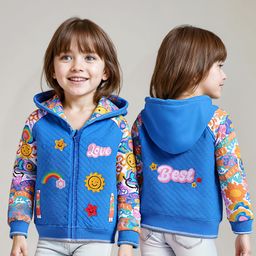 Babyhug Cotton Knit Full Sleeves Hooded Sweatjacket With Embroidery & Sun Print - Blue-image-69