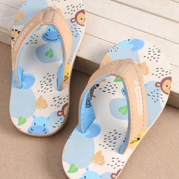 Cute Walk by Babyhug Slip On Flip Flops with Monkey Print - Beige-image-11