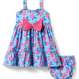 Babyhug Single Jersey Knit Sleeveless Frock and Bloomer with Floral Print & Bow Applique - Blue-image-43