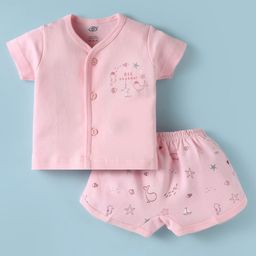 Zero Interlock Knit Half Sleeves Shorts Night Suit With Sea Animals Print - Baby Pink-image-53