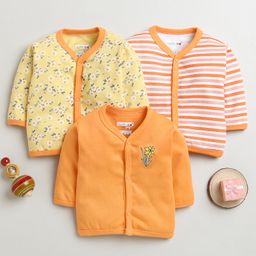 BUMZEE Cotton Knit Full Sleeves Stripes & Floral Printed Jhablas Pack Of 3 - Orange & Yellow-image-74