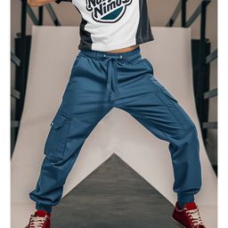 Naughty Ninos Cotton Solid Cargo Pants - Airforce Blue-image-7