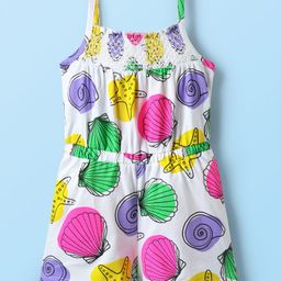 Babyhug Cotton Knit Singlet Sleeves Jumpsuit with Sea Life Theme Print - Multicolor-image-48