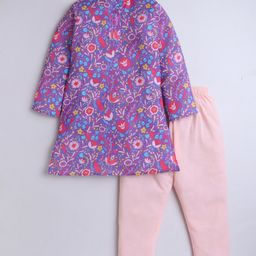 Aww Hunnie Linen Woven Full Sleeves Floral Printed Kurta Pyjama Set - Purple-picture-23