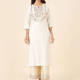 RANGMANCH BY PANTALOONS Floral Yoke Design Thread Work Straight Kurta-picture-31