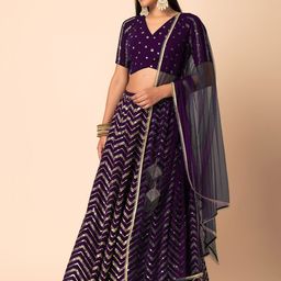 FABPIXEL Embroidered Sequinned Semi-Stitched Lehenga & Unstitched Blouse With Dupatta-56