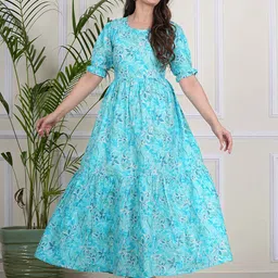 Twirl Tales Floral Print Puff Sleeve A-Line Midi Dress-image-72