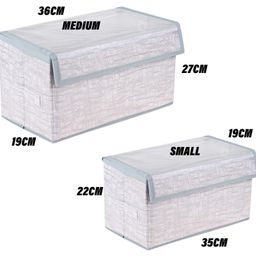 Kuber Industries Drawer Storage Box  Clothes Drawer Organizer with Handle  Transparent Lid with Velcro  Wardrobe Organizer for Books  Jute Printed Dhakkan Storage Box  S  M  Pack of 2  Gray image 3