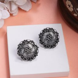 Anouk German Silver-Plated Oxidized Floral Studs-36